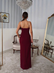 Kadın Omuz Askılı Derin Yırtmaç Detay Maxi Boy Elbise