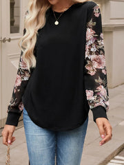 Kadın Uzun Kollu Bisiklet Yakalı Kolun çiçek Desenli Viskon Iki Iplik Bluz