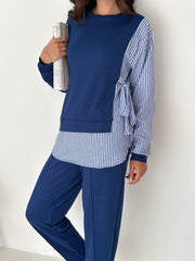 Kadın Gömlek Detay çizgili Yandan Bağlamalı Ikili Takım