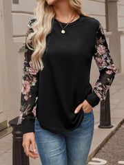Kadın Uzun Kollu Bisiklet Yakalı Kolun çiçek Desenli Viskon Iki Iplik Bluz