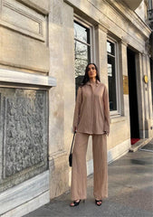 KENDİNDEN DESENLİ KRINKILL GÖMLEK - PANTOLON TK - Orange