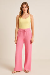 Kadın Beli Lastikli Pol Paça Pantolon