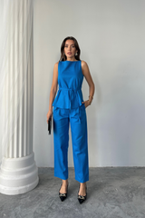 KETEN BLUZ - PANTOLON TAKIM MASSİMO MODEL  SCREAT KUMAŞ - Saks