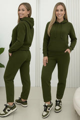 Kadın Uzun Kollu Kapşonlu Bağcıklı üç Iplik Bluz Ve Pantolon Ikili Takım