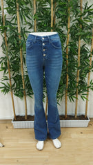 Kadın Yüksek Bel önden Düğmeli Cep Detay Ispanyol Paça Denim Pantolon