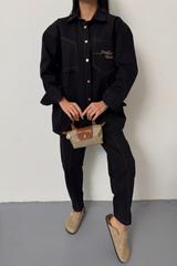 DENİM PUNTOLU GÖMLEK-PANTOLON TAKIM - Sarı