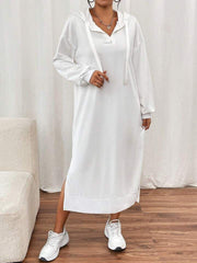 Kadın Uzun Kollu Kapüşonlu Yakası Açık Modal Elbise