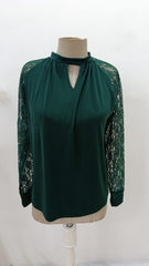 Kadın Uzun Dantel Kollu Yuvarlak Yakalı Sandy Bluz