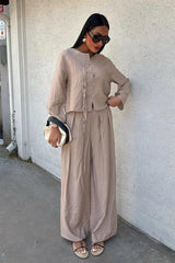 Önü İnce Kordon Detaylı Ve Double Paça Pantolonlu Takım 10180