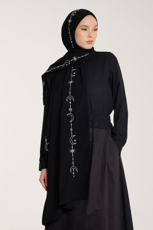Nakış Şal - Hilal Dokuma - Siyah - Beyaz