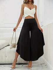 Kadın Yüksek Belli Geniş Paçalı Yanlardan Açık Sandy Pantolon