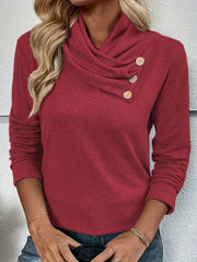 Kadın Uzun Kollu Kapişon Yaka Düğmeli Yumoş Bluz