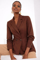 Kadın Düğme Ve Plise Detay Arkası Lastikli Ceket