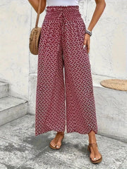 Kadın Yüksek Bel Lastikli önden Iki Parçalı Desenli Bürümcük Pantolon