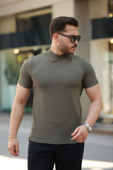 Erkek Ince çizgi Dokulu Kısa Kollu T-shirt