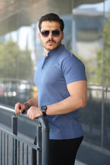 Erkek Hakim Yaka Dokuma Pamuklu Kumaş Kısa Kollu T-shirt