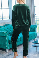Kadın Uzun Kollu Yuvarlak Yakalı Kadife Bluz Ve Pantolon Takım