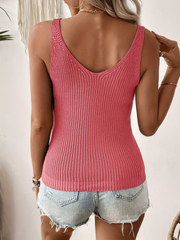 Kadın Kolsuz V Yaka Kalın Askılı Triko Bluz