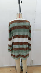 Kadın Uzun Kollu V Yakalı çizgili çok Renkli Triko Mini Elbise