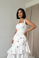 Kırmızı Kat Kat Arkası Bağlamalı Elbise