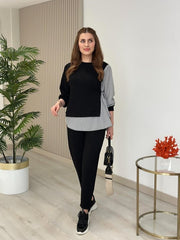 Kadın Gömlek Detay çizgili Yandan Bağlamalı Ikili Takım