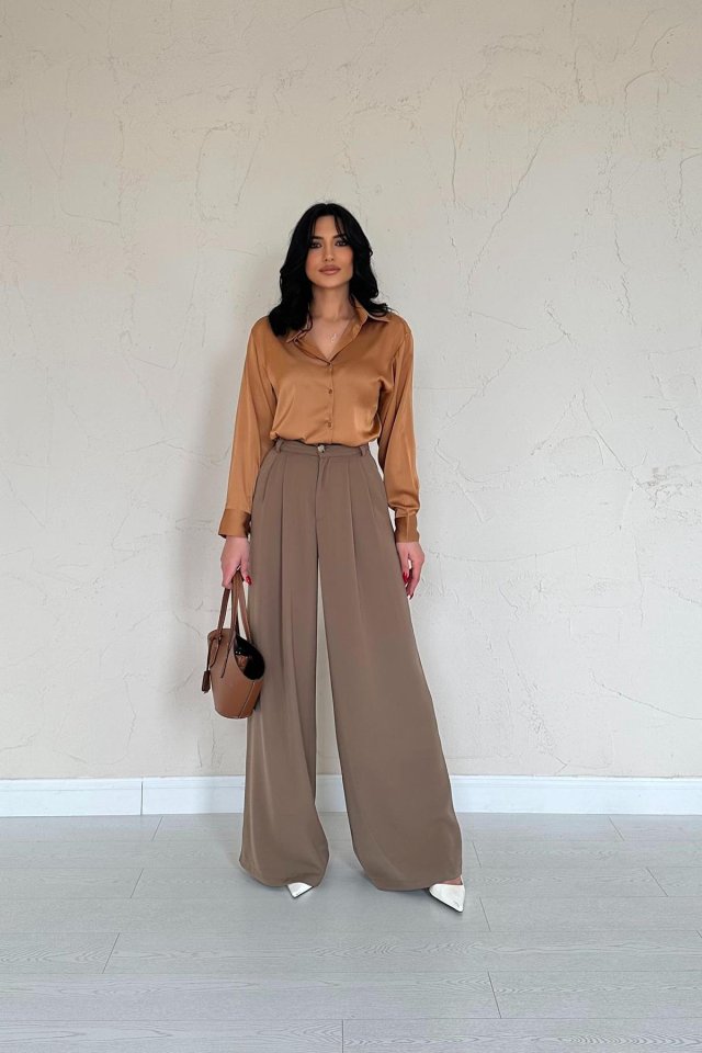 Füme Pileli Comfort Pantolon