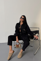 DENİM PUNTOLU GÖMLEK-PANTOLON TAKIM - Sarı