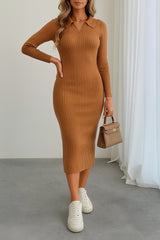 Kadın Uzun Kollu Yakalı Triko Elbise