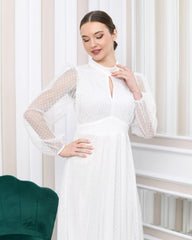 Kadın Damla Yaka Sırt Dekolteli Astarlı Tül Elbise