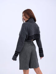 43241 TRİKO ÇİZGİLİ BALIKÇI CROP-SİYAH-EKRU
