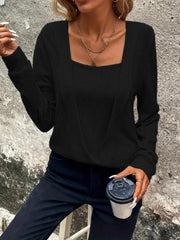 Kadın Uzun Kollu Kruvaze Yaka Kol Ve Etek Ucu Manşet Detay Yumoş Bluz