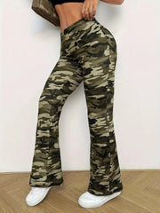 Kadın Yüksek Bel Kamuflaj Desenli Dalgıç Tayt