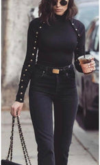 Kadın Bisiklet Yaka Kolları çıtçıtlı Kaşkorse Kumaş Bluz