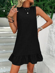 Kadın Kolsuz Bisiklet Yaka Fırfırlı Sofya Elbise