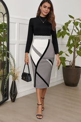 Kadın Uzun Kollu Balıkçı Yaka Dalgıç Midi Boy Elbise