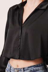 Saten Crop Model Kırmızı Gömlek