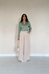 Füme Pileli Comfort Pantolon