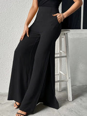 Kadın Yüksek Bel Yandan Fermuarlı Yırtmaçlı Geniş Paçalı Aerobin Pantolon