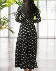 Kadın Siyah Tam Boy Beyaz Puantiyeli Elbise