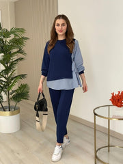 Kadın Gömlek Detay çizgili Yandan Bağlamalı Ikili Takım