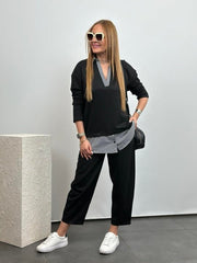 Polo Yaka Gömlek Detay Salaş Balon Pantolunlu ıkılı Takım