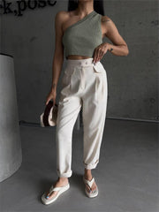 PANTOLON KAPALI CEP 3 DÜĞME DETAYLI - Mavi