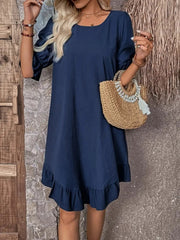 Kadın Kısa Kollu Kol Ve Eteği Volanlı Bisiklet Yaka Aerobin Elbise