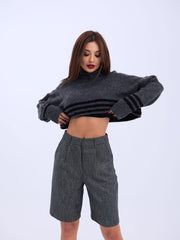 43241 TRİKO ÇİZGİLİ BALIKÇI CROP-SİYAH-EKRU