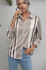 Kadın Uzun Kollu çizgi Desen Saten Gömlek