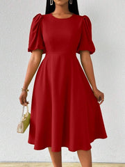 Kadın Kısa Balon Kollu Bisiklet Yaka Kiloş Janjan Krep Elbise