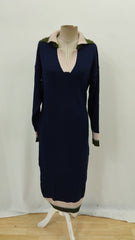 Kadın Uzun Kollu Yakalı çok Renkli Triko Uzun Elbise