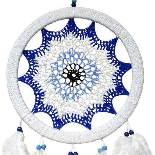 Saks Mavisi Nazar Motifli Kuş Tüylü Duvar Süsü