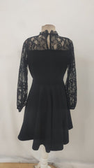 Kadın Uzun Kollu Dantelli Kloş Mini Ithal Krep Elbise