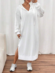 Kadın Uzun Kollu Kapüşonlu Yakası Açık Modal Elbise